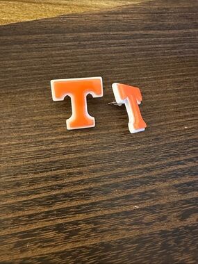 Orange 'T' Stud Earrings - White Trim